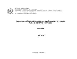 Índice cronológico/onomástico dos ofícios de Diversos para Governo do Estado (1944/1961), v. 6