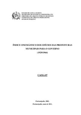 Índice onomástico dos ofícios das Prefeituras Municipais para o Governo do Estado (1929/1964)