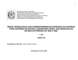 Índice cronológico/onomástico das correspondências expedidas de Diversos para o Governo do Estado...