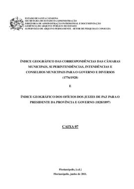 Índice geográfico das correspondências das Câmaras Municipais, Superintendências, Intendências e ...