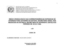 Índice cronológico/onomástico das correspondências expedidas de Diversos para Governo do Estado, ...